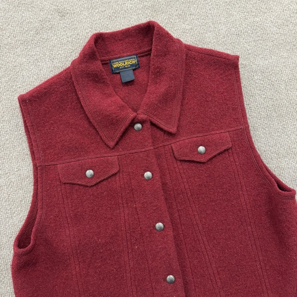 Woolrich Vest Womens L Claret Red John Rich  Wool Metal Buttons